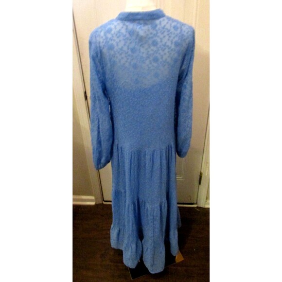 H&M Maxi Dress Blue Embroidered Tiered Cuff Sleeves Slip Lining Size 6 - Picture 6 of 8
